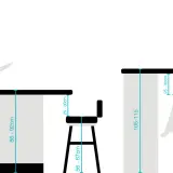 Schemat pokazuje ergonomiczne wymiary blatu w kuchni i baru. Idealna wysokość blatu dla stojącej osoby to 86-92 cm, a dla siedzącej 105-115 cm.